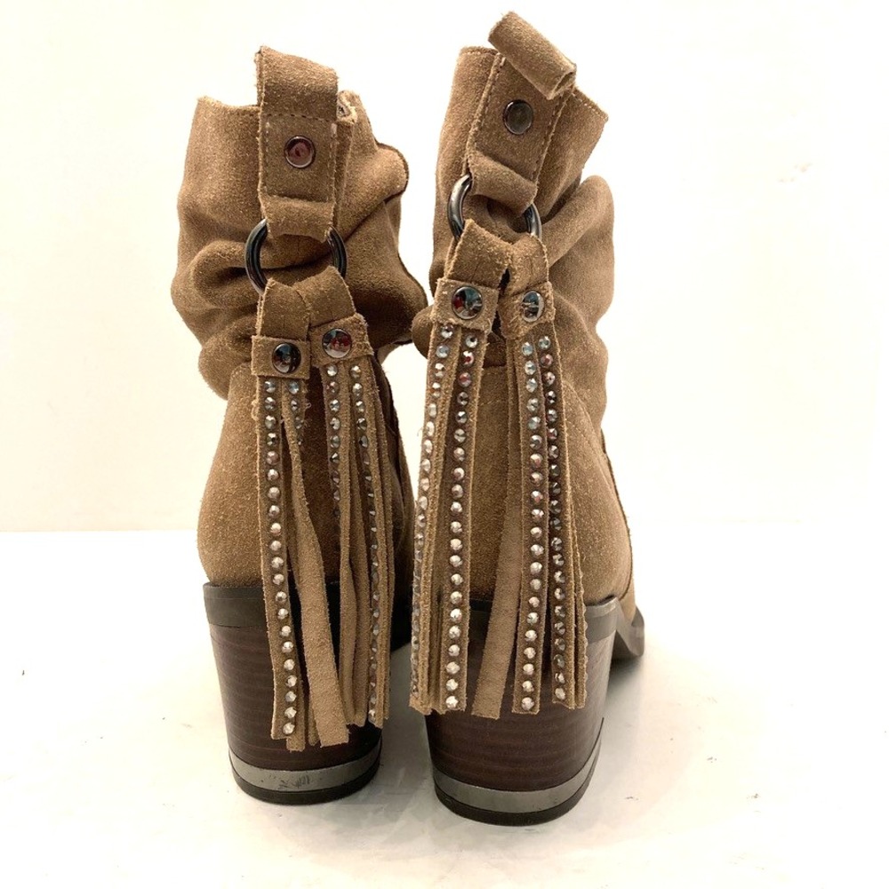 Vince Camuto Western Dremmia Boots Womens 6 EU36 Suede Brown Rhinestone Tassels - Picture 6 of 10